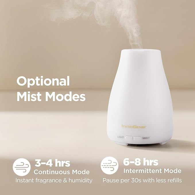 InnoGear Essential Oil Diffuser, 2 Pack Ultrasonic Diffusers for Home Aromatherapy Humidifier for Bedroom Room 7 Colors LED 2 Mist Mode Auto Off, Basic White - Bloomnest