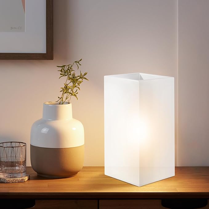 9 Inch Square Table Lamp with White Frosted Glass Shade Stylish Ball Light Lamp for Bedroom Living Room and Bookshelf Modern Design Perfect for Home Decor, Without Bulb - Bloomnest
