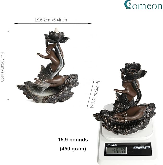 Comeon Backflow Incense Burner Handmade Resin Waterfall Incense Holder Ruyi Zen Hand Incense Waterfall Burner Home Decor + 20 Backflow Incense Cones 30 Incense Sticks 1 Tweezer 1 Mat - Bloomnest