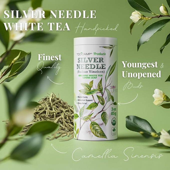 TODICAMP Premium Silver Needle Tea - 3 oz of Premium White Tea Loose Leaf - Bloomnest