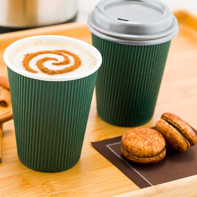 Restaurantware-12 Ounce Disposable Coffee Cups, 500 Ripple Wall Hot Cups For Coffee - Lids Sold Separately, Rolled Rim, Forest Green Paper Insulated Coffee Cups, For Hot Coffee, Tea, And More - Bloomnest