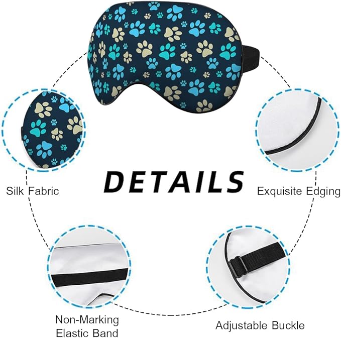 Dog Footprint Sleep Mask Eye Mask Dog Paws Cute Footstep Animal Blue Green Yellow Sleep Mask Light Blocking Adjustable Smooth Soft Eye Masks for Women Deep Rest Travel - Bloomnest