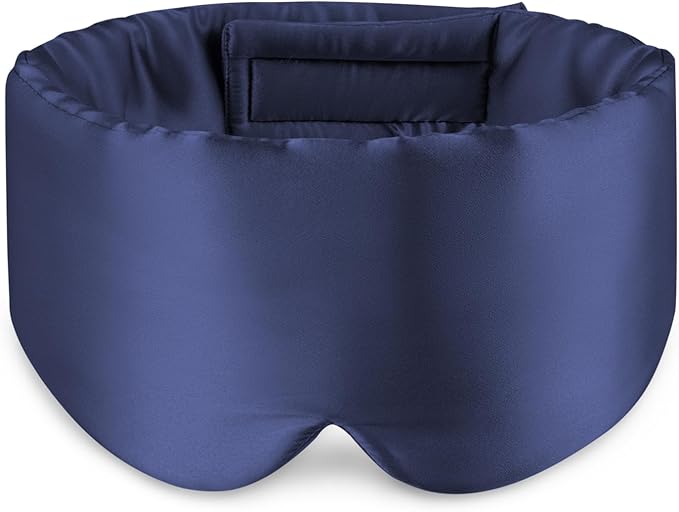 Zenssia 100% Mulberry Silk Sleep Mask Eye Mask for Man and Woman with Adjustable Headband, Full Size Large Sleep Mask & Blindfold for Total Blackout for All Night Sleep, Travel & Nap-Dark Blue - Bloomnest