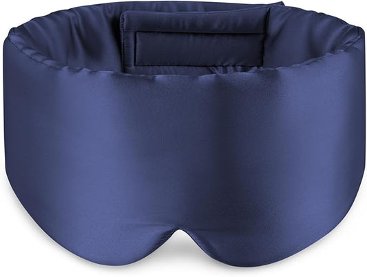 Zenssia 100% Mulberry Silk Sleep Mask Eye Mask for Man and Woman with Adjustable Headband, Full Size Large Sleep Mask & Blindfold for Total Blackout for All Night Sleep, Travel & Nap-Dark Blue - Bloomnest