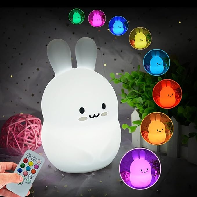 Rabbit Night Lights for Kids, Babies Nursery Lamp, Kids lamp, Child Bedroom Bedside Lamp, Changeable Brightness & Color Children's Table Night-Lights, Holiday Gifts, Child Gift - Medium - Bloomnest