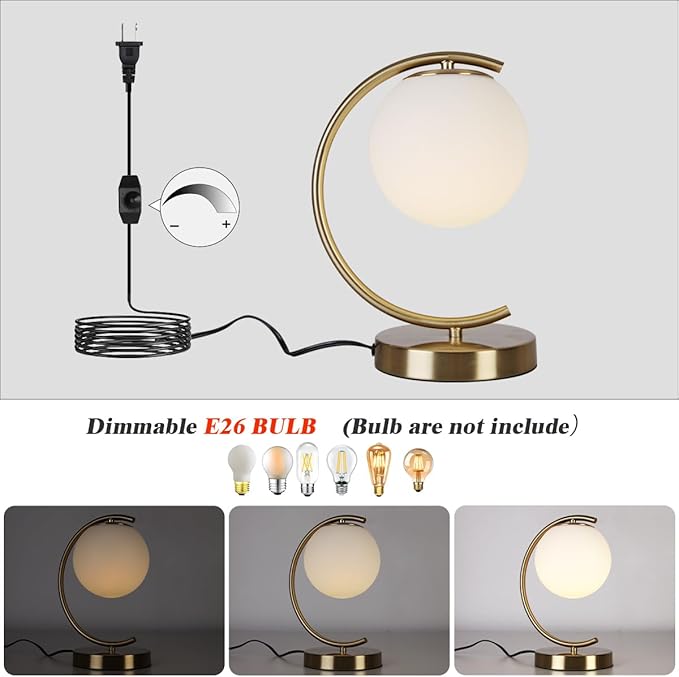 Mid Century Modern Table Lamps, Brass Globe Table Lamp,Minimalist Sphere Table Lamps for Bedroom Bedside Living Room Office Nightstand, E26 Dimmable Switch - Bloomnest