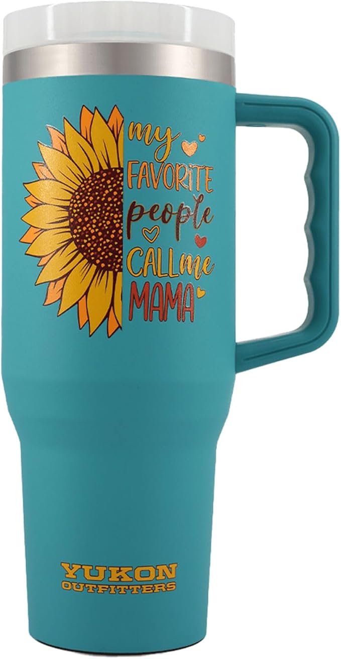 Yukon Outfitters Fit Forty 40oz Double Wall Vacuum Insulated Stainless Steel Tumbler with Reusable Straw & Ergonomic Handle | For Hot or Cold Beverage, Mama Sunflower - Bloomnest