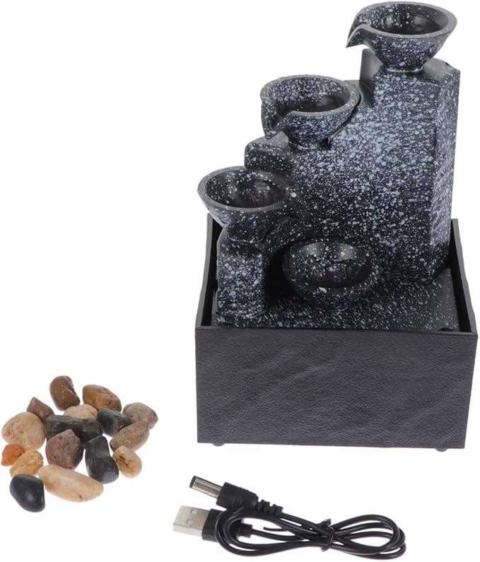 PRETYZOOM Mini Tabletop Water Fountain, USB or Battery Operated Zen Meditation Fountain, 4-Tier Cascading Waterfall for Relaxing Ambiance for Office Desk, Bedroom, Yoga & Home Decor, 6.6-Inch - Bloomnest