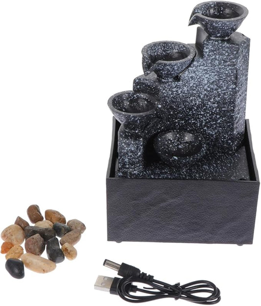 PRETYZOOM Mini Tabletop Water Fountain, USB or Battery Operated Zen Meditation Fountain, 4-Tier Cascading Waterfall for Relaxing Ambiance for Office Desk, Bedroom, Yoga & Home Decor, 6.6-Inch - Bloomnest