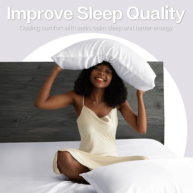 MR&HM Satin Pillowcase for Hair and Skin, Silk Satin Pillowcase 2 Pack, King Size Pillow Cases Set of 2, Silky Pillow Cover with Envelope Closure (20x40, White) - Bloomnest