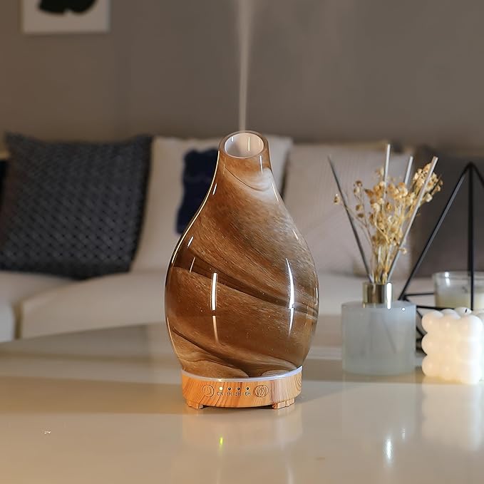 INRORNAS 160 ML Essential Oil Diffuser, Art Glass Ultrasonic Aroma Cool Mist Humidifier Aromatherapy Diffuser for Essential Oils 7 Colors Light Waterless Auto-Off for Home-Lonely Desert - Bloomnest
