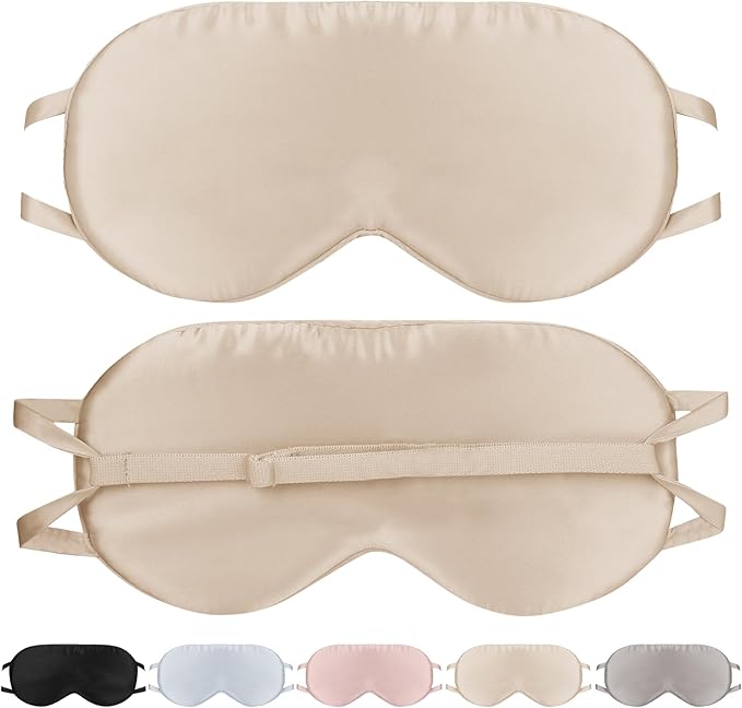 Silk Sleep Mask for Women/Men/Adults with Adjustable Strap Light Blocking Real Silk Eye Mask for Sleeping Plane/Side Sleeper/Travel,Champagne - Bloomnest