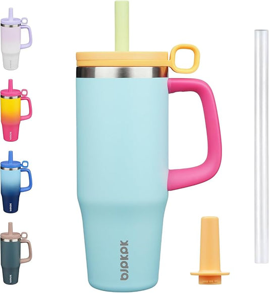 BJPKPK 32oz Stainless Steel Insulated Tumbler with Handle and Straw Travel Coffee Mug Thermal Cups with Lid,Sky Blue - Bloomnest