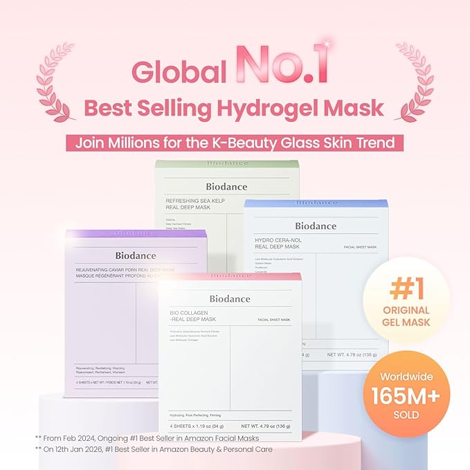 BIODANCE Bio-Collagen Real Deep Mask, Hydrating Overnight Hydrogel Mask, Pore Minimizing, Elasticity, Plumping Improvement, Korean Skin Care, Valentines Day Gifts for Her | 1.19oz(34g) x 4ea - Bloomnest
