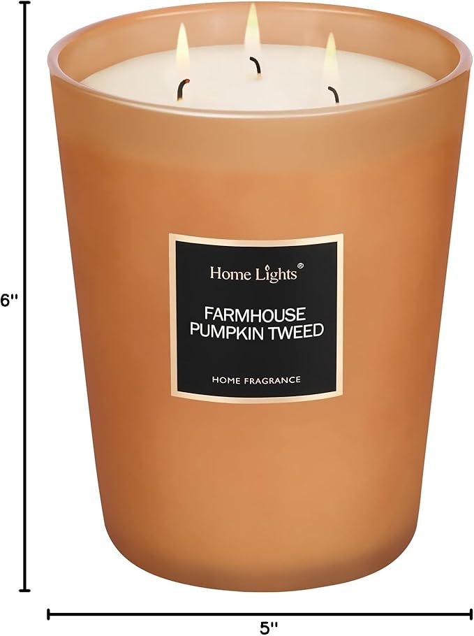 HomeLights Highly Scented Candles, Big 33.3 oz for Home, Natural Soy Aromatherapy Candles, Smokeless Long Lasting 130h with 3 Cotton Wicks, Candles Gifts for Women & Men - Farmhouse Pumpkin Tweed - Bloomnest