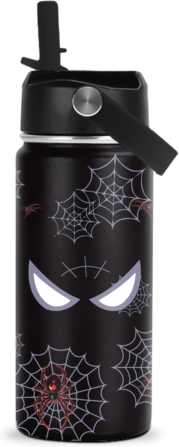 Spiderman Water Bottle for Boys, 16oz Kids Stainless Steel Insulated Water Bottle with Straw Lid, Spider Cup Tumbler Gifts for Kids Teen Boys Men - Bloomnest