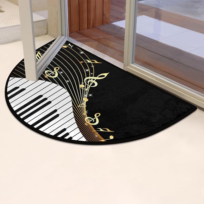 Half Round Door Mat, Music Theme Non-Slip Half Circle Area Rug Piano Keyboard Music Notes Doormat Washable Durable Home Decor Half Moon Rug for Floor Indoor Outdoor Living Room Bedroom Kitchen Patio - Bloomnest