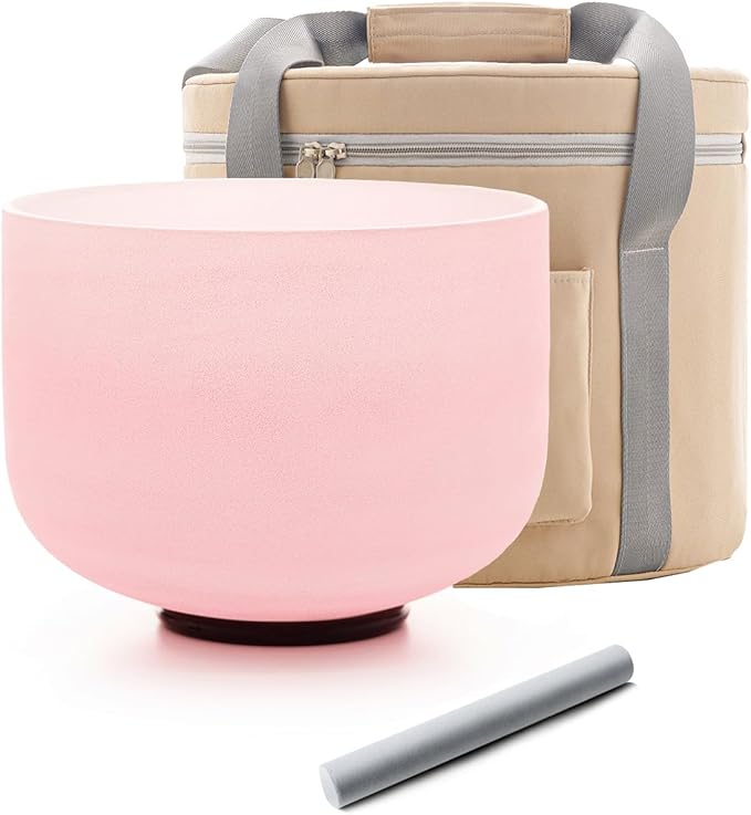 Hye-eun Pink Crystal Singing Bowls Set, 432hz 8"G 10"F 12"C 3pcs Frosted Quartz Chakra Sound Bowl with Beige Carrying Case for Sound Healing Yoga Meditation - Bloomnest