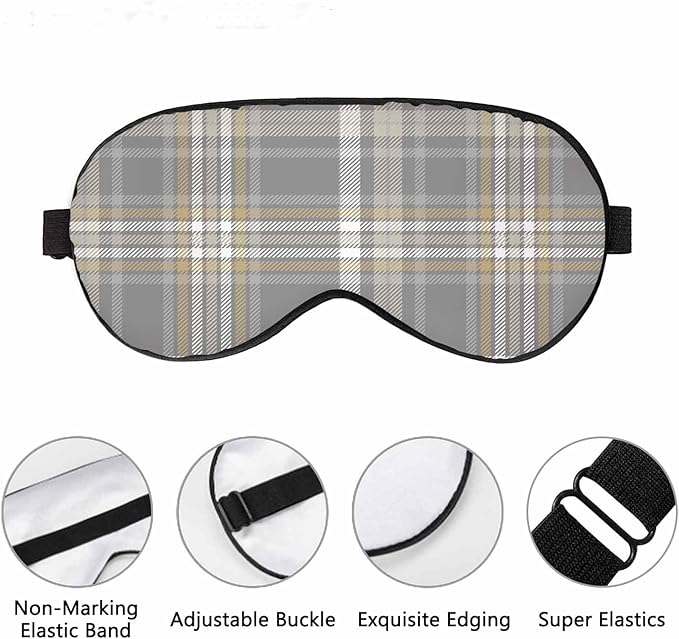 Chequer Sleep Eye Mask Gray Pale Khaki Brown White Plaid Men Women Sleep Mask with Adjustable Strap Eye Cover Eye Shade for Travel, Nap,Meditation - Bloomnest