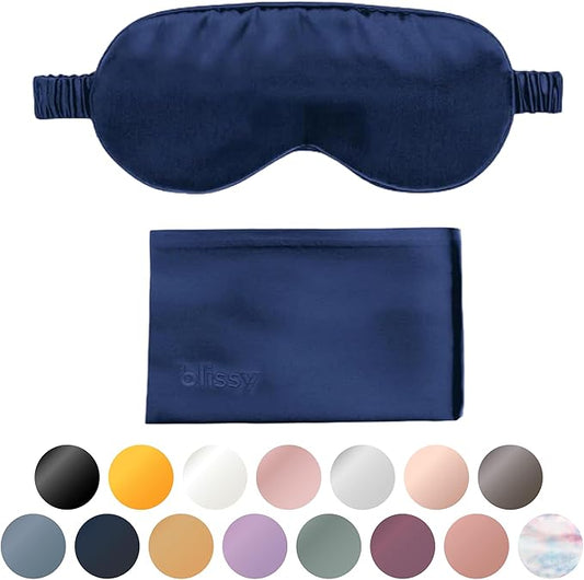 Blissy Silk Sleep Mask - Silk Eye Sleeping Mask for Women & Men for Total Blackout - 100% Pure Mulberry Silk, 22 Momme 6a Fibers - Blindfold Silk Sleep Mask Side Sleeper Eye Cover (Blue) - Bloomnest