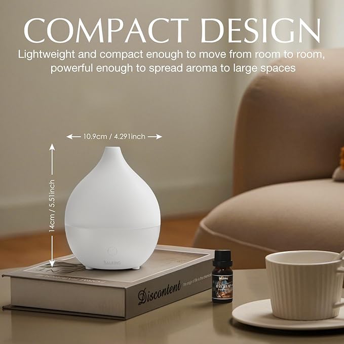 SALKING Essential Oil Diffuser, 100ml Small Aromatherapy Diffuser for Essential Oils, Auto Shut-Off Ultrasonic Diffusers, Cool Mist Humidifier with Warm White Lights, for Office Home (White) - Bloomnest