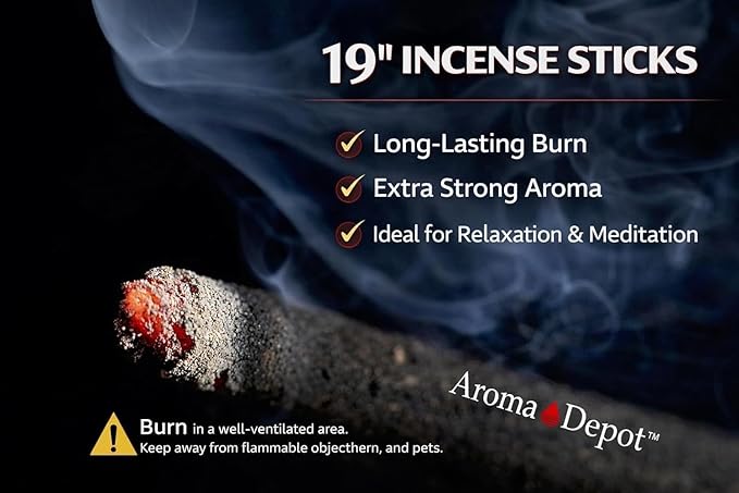 Aroma Depot 19 Inch Japanese Cherry Blossom Incense Sticks – Jumbo 19” Extra Long Charcoal Incense, 27–30 Count (1 Pack), 3–4 Hour Burn