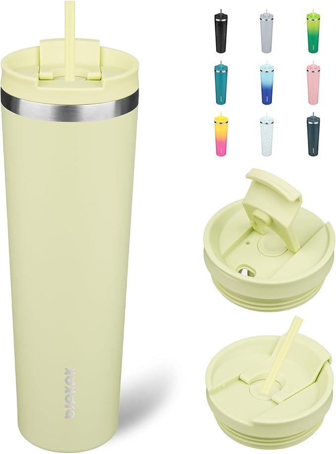 BJPKPK 34oz Insulated Tumbler With lid And Straw Stainless Steel Tumblers Travel Coffee Mug Reusable Thermal Cup,Macaron Green - Bloomnest