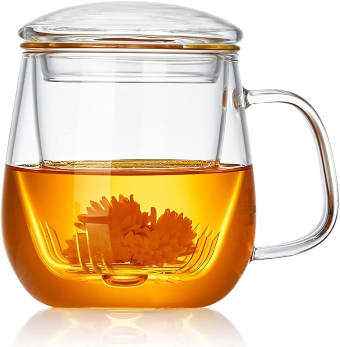 Glass Teacups 24 Pack Glass Tea Cup with Infuser and Lid, 17.6oz/520ml Large Borosilicate Teacup,Tea Clear Mug Cup for Loose Leaf Blooming Tea, Microwave & Dishwasher Safe - Bloomnest