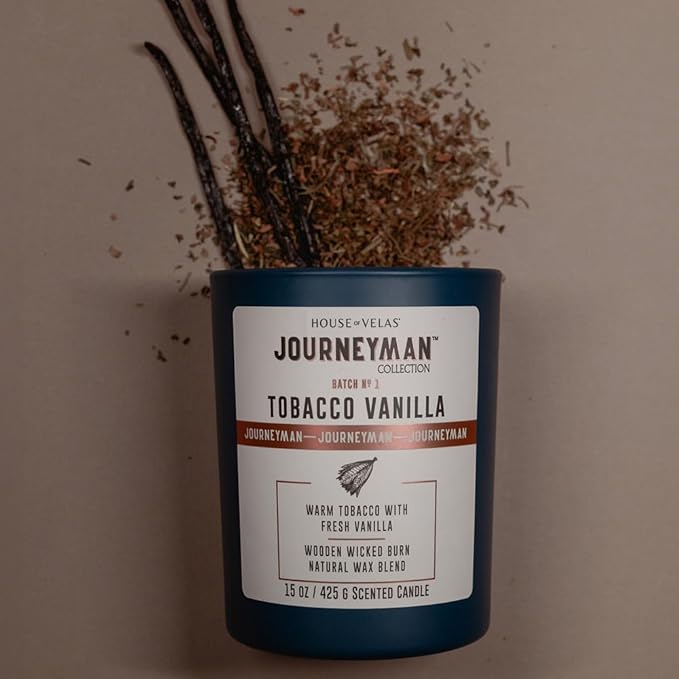 Journeyman Collection Candle, 15oz, Wooden Wick, Tobacco Vanilla, Large Painted Jar - Bloomnest