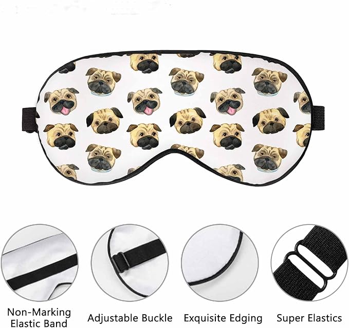 Pugs Heads Sleep Eye Mask Watercolor Cute Dog Head Men Women Sleep Mask with Adjustable Strap Eye Cover Eye Shade for Travel, Nap,Meditation - Bloomnest
