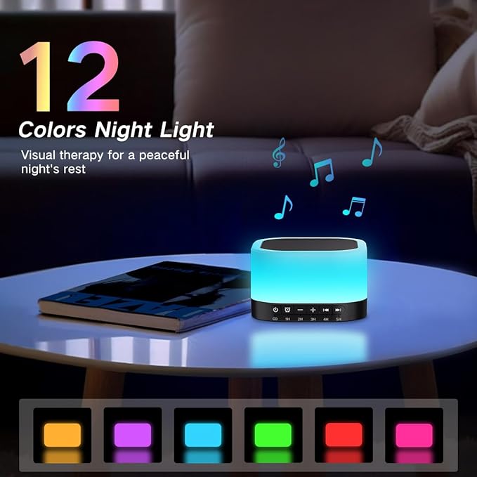 SleeZOO Sound Machine White Noise Machine with 25 Soothing Sounds 12 Colors Light with 10 Adjustable Levels 32 Adjustable Volumes 5 Timers Portable Sleep Machine for Adults Kids Baby (Black) - Bloomnest