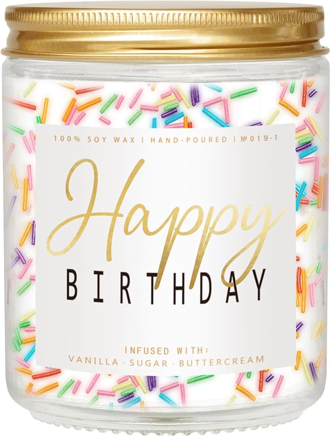 Happy Birthday Candle - Vanilla Cream Birthday Candle, Unique Birthday Gifts for Women - 7oz Scented Candle with Sprinkles, Birthday Gifts for Men/Best Friend - Bloomnest
