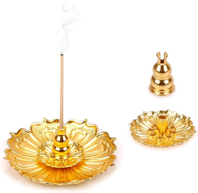 Incense Holder with Incense Stick Tray,Multi-Functional Incense Burner and Stick Holder Combo,Ash Holder (1, New Golden)