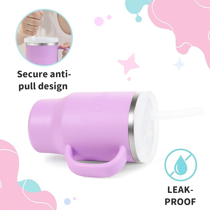 Bella's Friends Handy Mini Tumbler – Adorable 9 oz Toddler Sippy Cup, Stainless Interior & Silicone Body, Leak‑Proof, Dishwasher Safe, Gift for 1-3 Years Old Girls & Boys, 2 Pack, Lilac&Azure Blue - Bloomnest