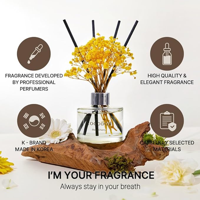 COCODOR Flower Reed Diffuser Set / 6.7oz / Clean Linen/Scent Diffuser with Sticks Home Fragrance Reed Diffuser for Bathroom Shelf Decor