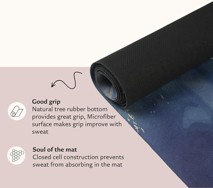 Shakti Warrior Suede yoga mat - Premium Printed Natural Eco-friendly Non-Slip Mat Great for Hot Yoga, Pilates, Workouts (72 inch x 24 inch x 3mm thick) - Bloomnest