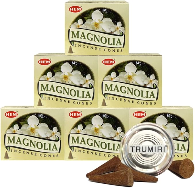 TRUMIRI Incense Cone Holder Bundle with Hem Magnolia Incense Cones - Pack of 6 (Approx 60 Cones) TRUMIRI