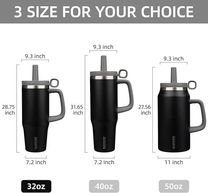 BJPKPK 32oz Stainless Steel Insulated Tumbler with Handle and Straw Travel Coffee Mug Thermal Cups with Lid,Black - Bloomnest