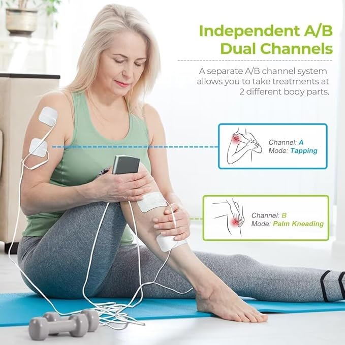 AUVON Dual Channel TENS Unit Muscle Stimulator Machine with 20 Modes, 2" and 2"x4" TENS Unit Electrode Pads AUVON
