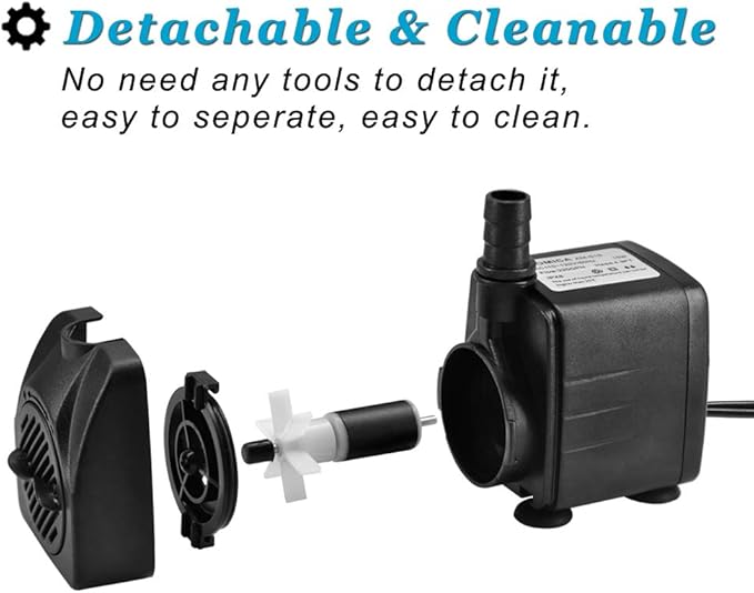 DOMICA 220GPH Ultra Quiet Fountain Pump (15W 800L/H), Small Submersible Pump for Pond, Water Feature, Aquariums, Hydroponics, Indoor or Outdoor Fountain - Bloomnest
