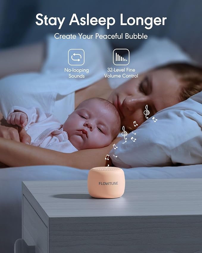 Sound Machine Flowtune White Noise Machine for Baby Adults, Mini Portable Sound Machine for Travel, 6H Timer, 18 Soothing Sleep Sounds Gift (Peach) - Bloomnest