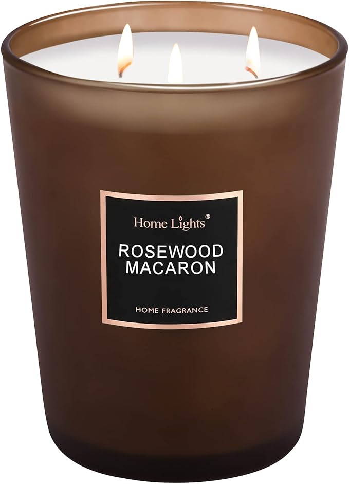 HomeLights Scented Candles | Large Jar Candle - 33.3 Oz. Natural Soy Aromatherapy Candles | Up to 70 Hours Burn Time with 3 Cotton Wicks, Home Decorative Fragrance Candles - Rosewood Macaron - Bloomnest