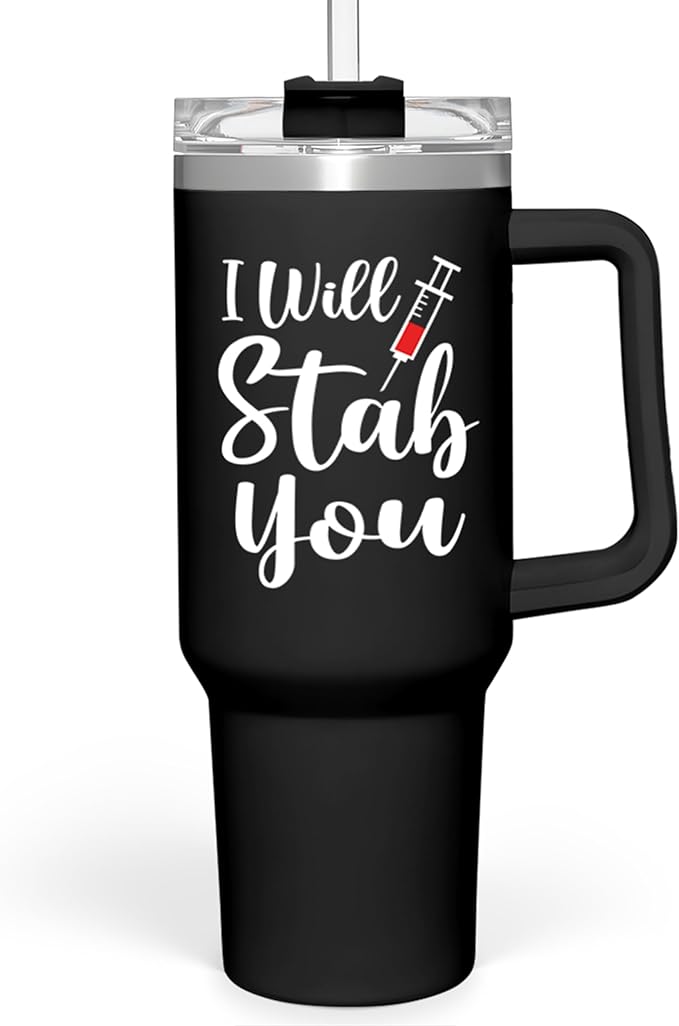 SANDJEST Nurse Gifts I Will Stab You Tumbler with Handle 40oz Stainless Steel Insulated Coffee Cup Funny Nurse Week Present, Nursing School Graduation, Appreciation Gifts for RN Nurses - Bloomnest