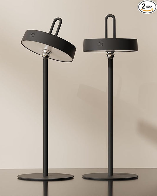 Lightapex Cordless Table Lamps, 2-Pack, Rechargeable Portable Lamps with Stepless Dimming, Touch Control, Detachable Magnetic Design for Bedroom, Living Room, and Reading（Black） - Bloomnest