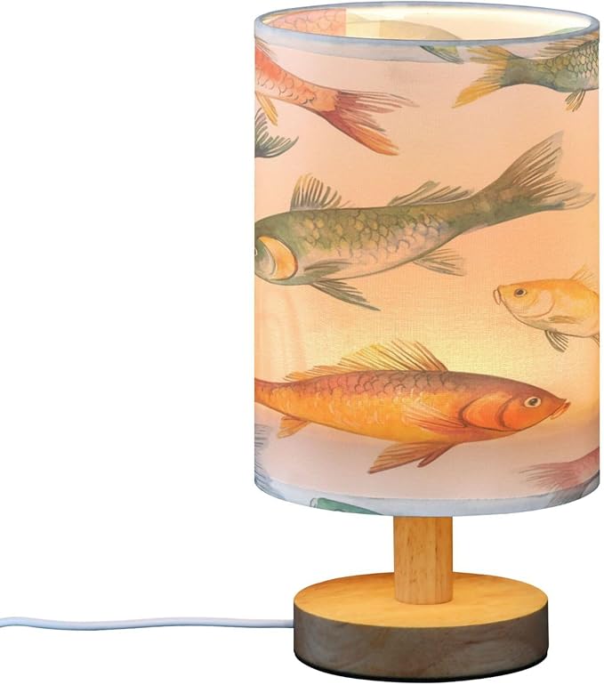 Fishing Watercolor Table Lamp with USB Port Night Light Bedroom Lamps for Nightstand Living Room Dorm Home Office Desk - Bloomnest