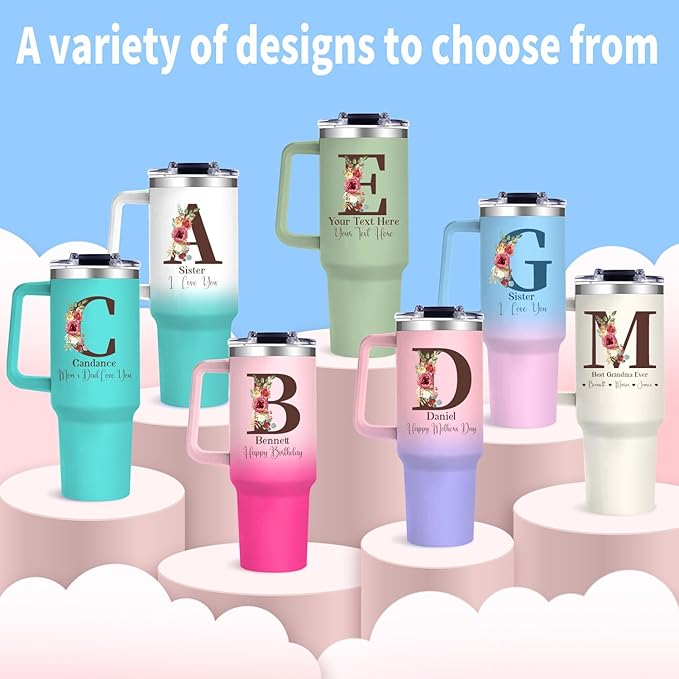 Personalized Gifts for Women - 40oz Customized Initial Floral Tumbler with Name，Monogrammed Flower Cups for Her, Ideal for Birthdays, Mother’s Day, Christmas -Perfect for Office Home Travel,05 - Bloomnest