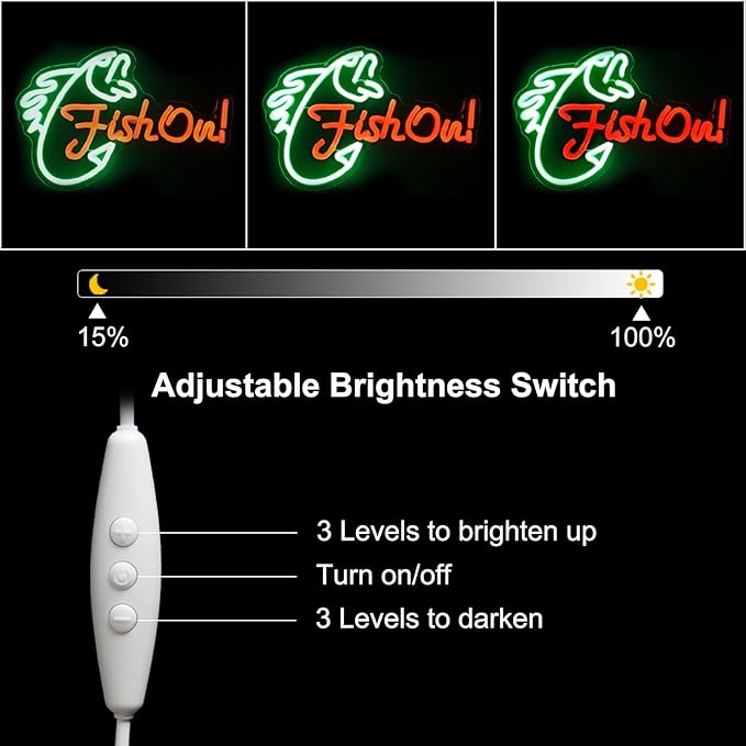 Fish On Neon Sign Go Fishing LED Signs for Wall Green Red Neon Light Dimmable Neon Lights Signs Fish Neon Light Up Sign for Bedroom Living Room Man Cave Yacht Decor Men Gifts - Bloomnest