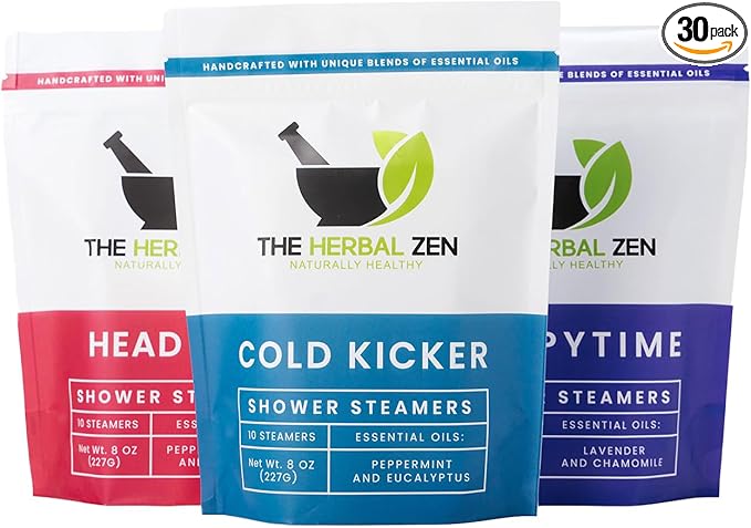 Bulk Shower Steamers with Essential Oils Combo Set by The Herbal Zen (3 Packs of 10 Tablets, Value Set), Bulk Shower Bombs, Relaxation Gift for Women and Men, Birthday Gifts, Mothers Day Gift - Bloomnest