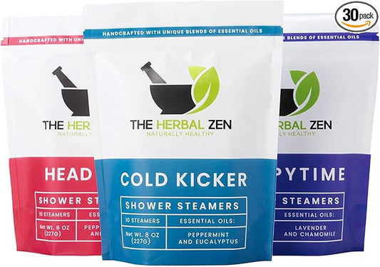 Bulk Shower Steamers with Essential Oils Combo Set by The Herbal Zen (3 Packs of 10 Tablets, Value Set), Bulk Shower Bombs, Relaxation Gift for Women and Men, Birthday Gifts, Mothers Day Gift - Bloomnest