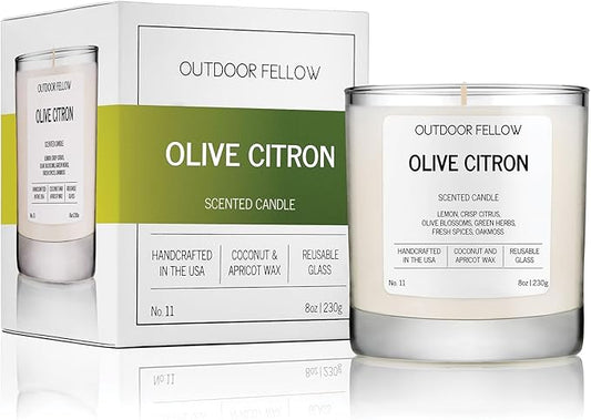 Outdoor Fellow Olive Citron Scented Candle – Highly Scented 8oz Jar Candle with Lemon, Citrus & Herbs – Non Toxic, Long Lasting Fragrance for Lemon Decor Accent in Home or Kitchen - Bloomnest